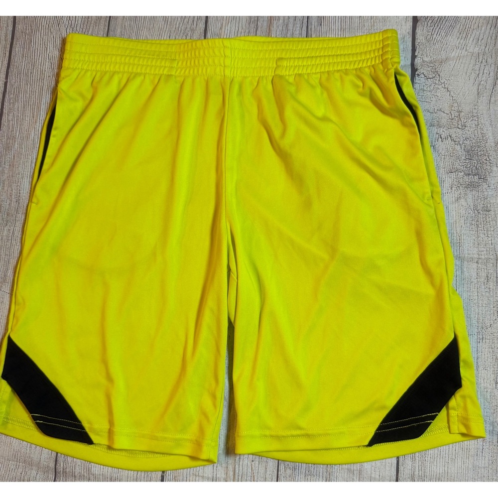 Kids Athletic Shorts Neon Yellow Black Mesh Activewear Sport Soccer Gym